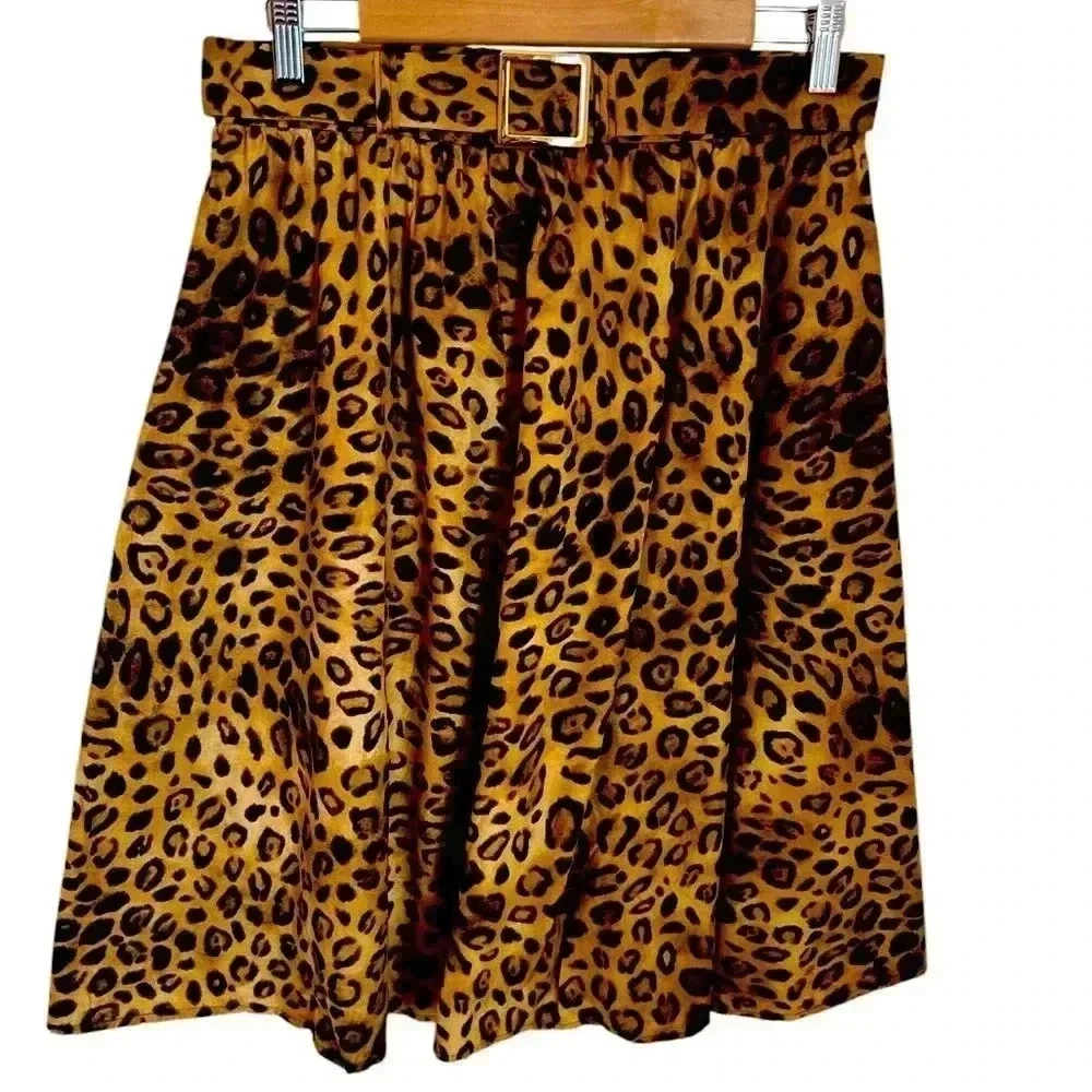 🖤 Jones New York Leopard Print A-Line Midi Skirt Size 10P | Belted Animal Print - Picture 4 of 7